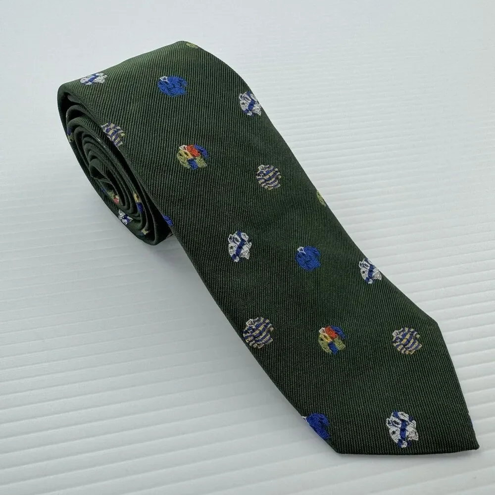 J.Crew Ludlow Silk Tie Green Rugby Shirt Print Novelty Preppy NWT USA